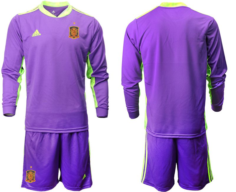 Men 2021 World Cup National Spain purple long sleeved Goalkeeper Soccer Jerseys